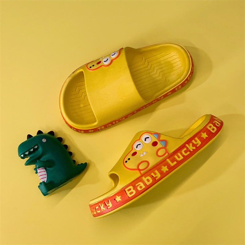 Children's slippers, home bathroom, anti slip, breathable, hollow out soft sole cartoon dinosaur baby