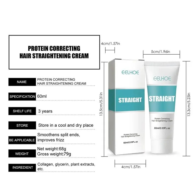 60ML Keratin Hair Straightening Cream Professional Damaged Treatment Faster Smoothing Curly Hair Care Protein Correction Cream