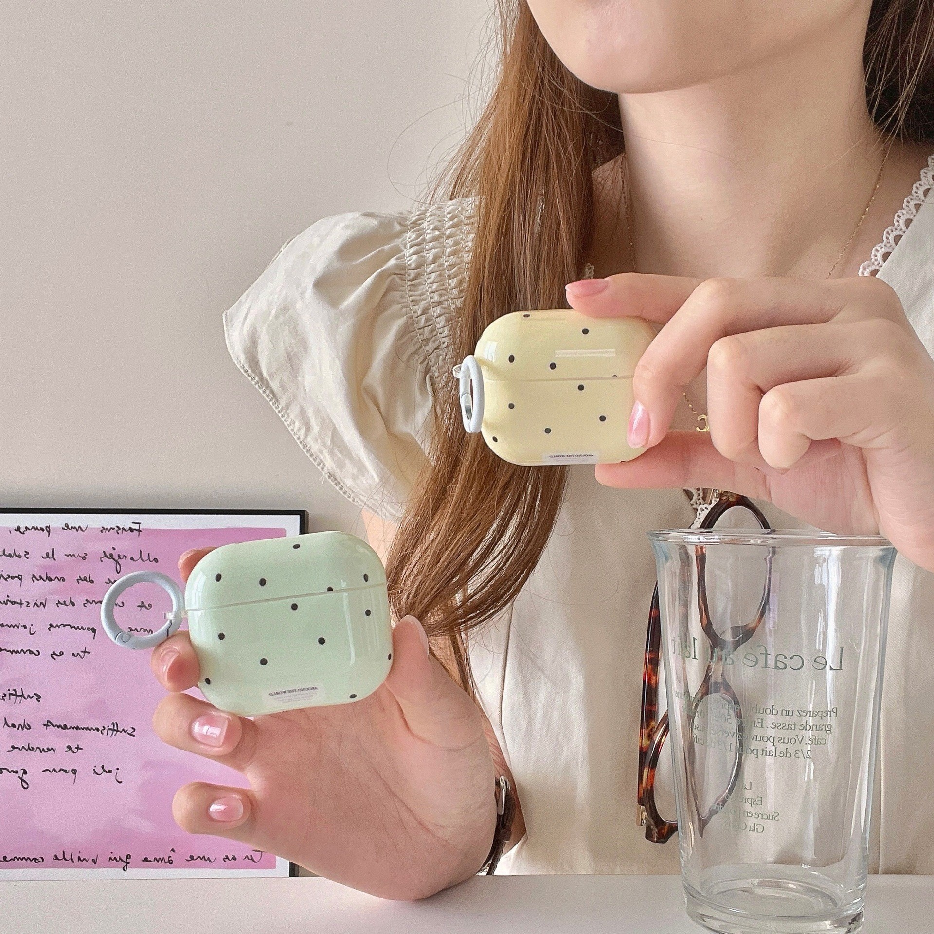 1PC Simple Chic Pink Green Polka Dots Solid Color Protective Earphone Case Cover for AirPods 1 2 3 4 Pro 2 Pro 3