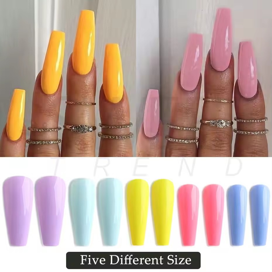 100pcs Nude Pink False Nail Press On Nails Acrylic Extension Coffin Forms Nail Tips Artificial Long Full Cover Fingernails Tools