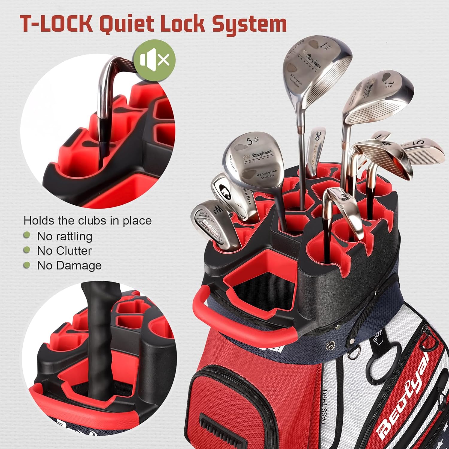 14 Way Golf Cart Bag with T Lock Top & Full Length Dividers, USA Flag Men's Golf Club Cart Bag Premium Cart Golf Bag with Cooler and Rain Cover