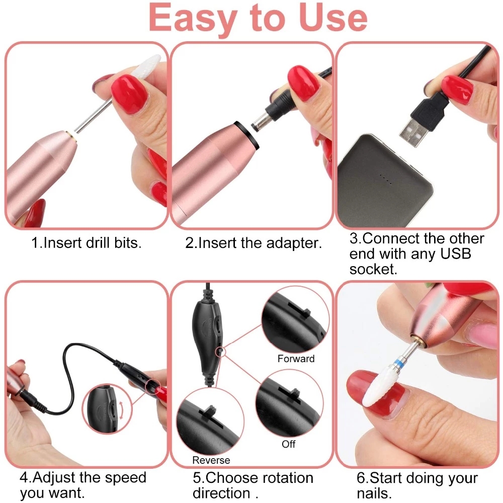 Electric Nail Drill Machine 20000 RPM Manicure Machine Set USB Plug Mill Cutter for Manicure Nail File Pedicure Tools
