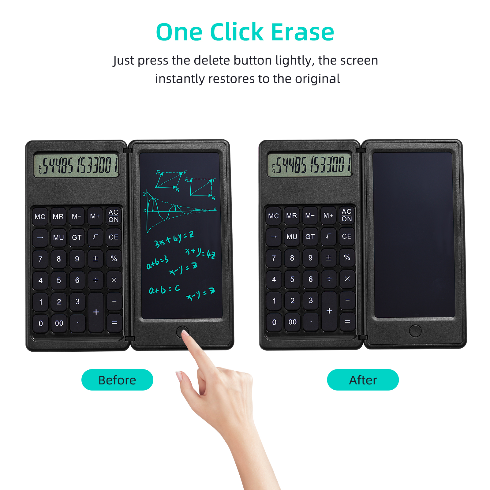 Foldable Calculator & 6 Inch LCD Writing Tablet Digital Drawing Pad 12 Digits Display with Stylus Pen Erase Button Lock Function