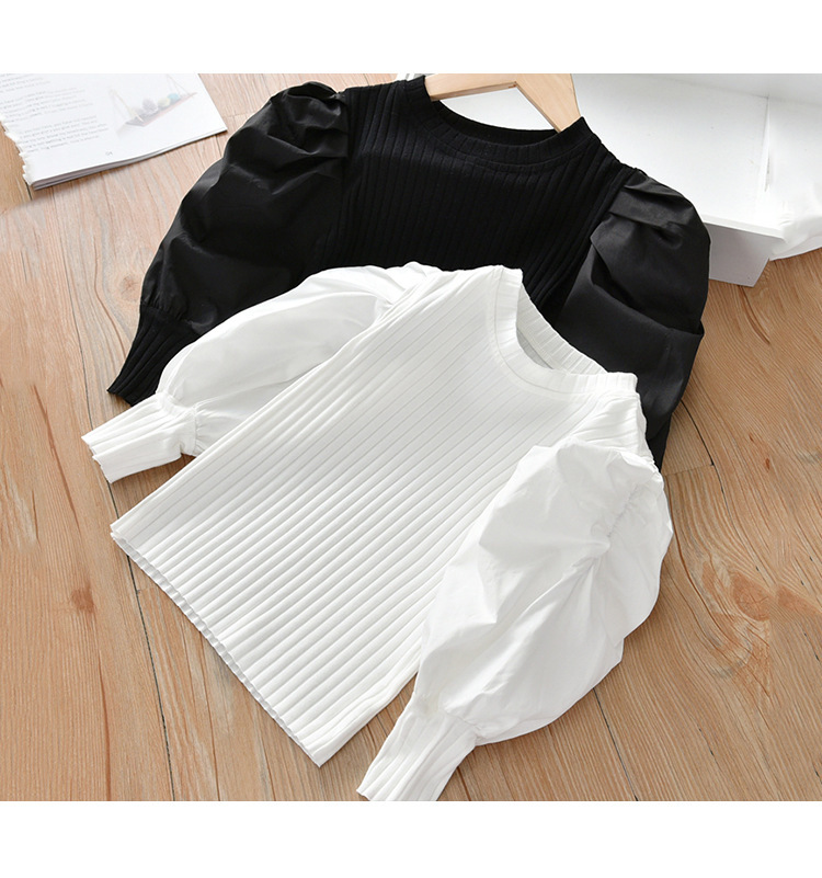 Girls Puff Sleeve Pure White Bottoming Shirt