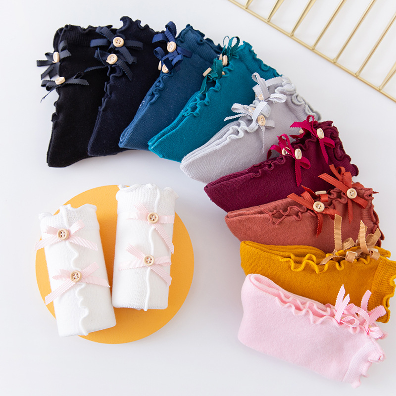 Spring and Summer Bow Fungus Baby Tube Children Socks Cotton Long Tube Girls Lace Socks