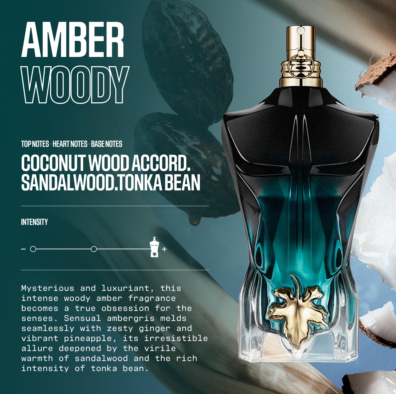 Jean Paul Gaultier Le Beau Le Parfum Intense for Men - Long Lasting Woody Amber Mens Cologne Eau de Parfum with Coconut Wood, Tonka Bean & Sandalwood