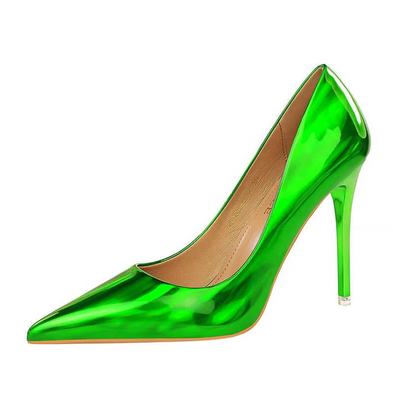 new style metal heel super high heel shiny patent leather shallow pointy sexy nightclub slim high hee