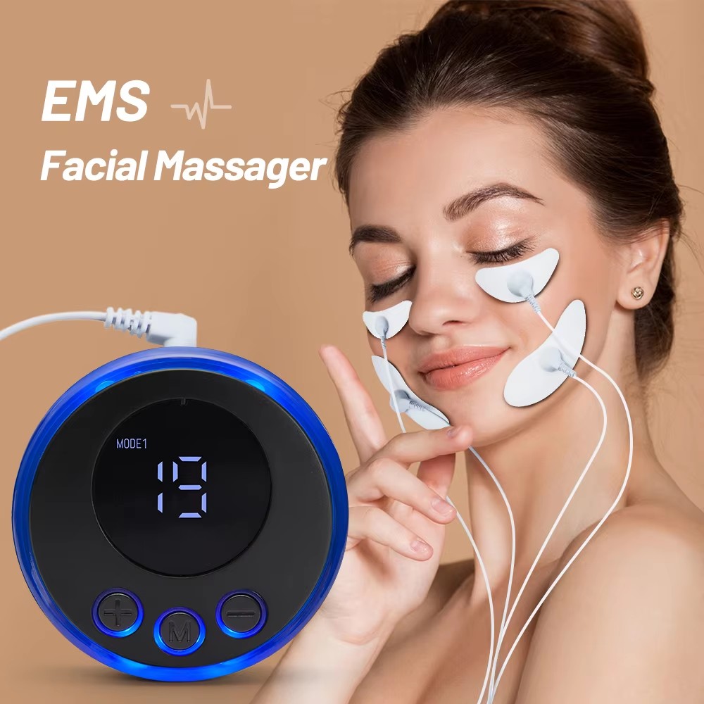Facial lifting massage, micro current anti wrinkle and firming beauty, healthy facial massage