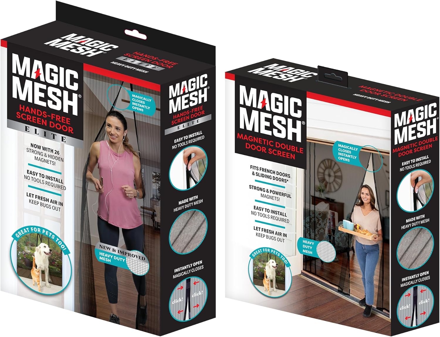 Magic Mesh Double Door- Hands Free Magnetic Screen Door, Fits French & Sliding Doors 75 in x 83 in