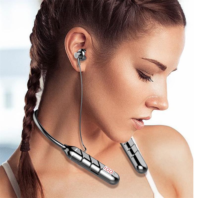 Wireless Earphones Bluetooth Neckband Headphones Gaming Power Display HIFI Headset TWS Stero Earbplugs With Mic Support T F Card