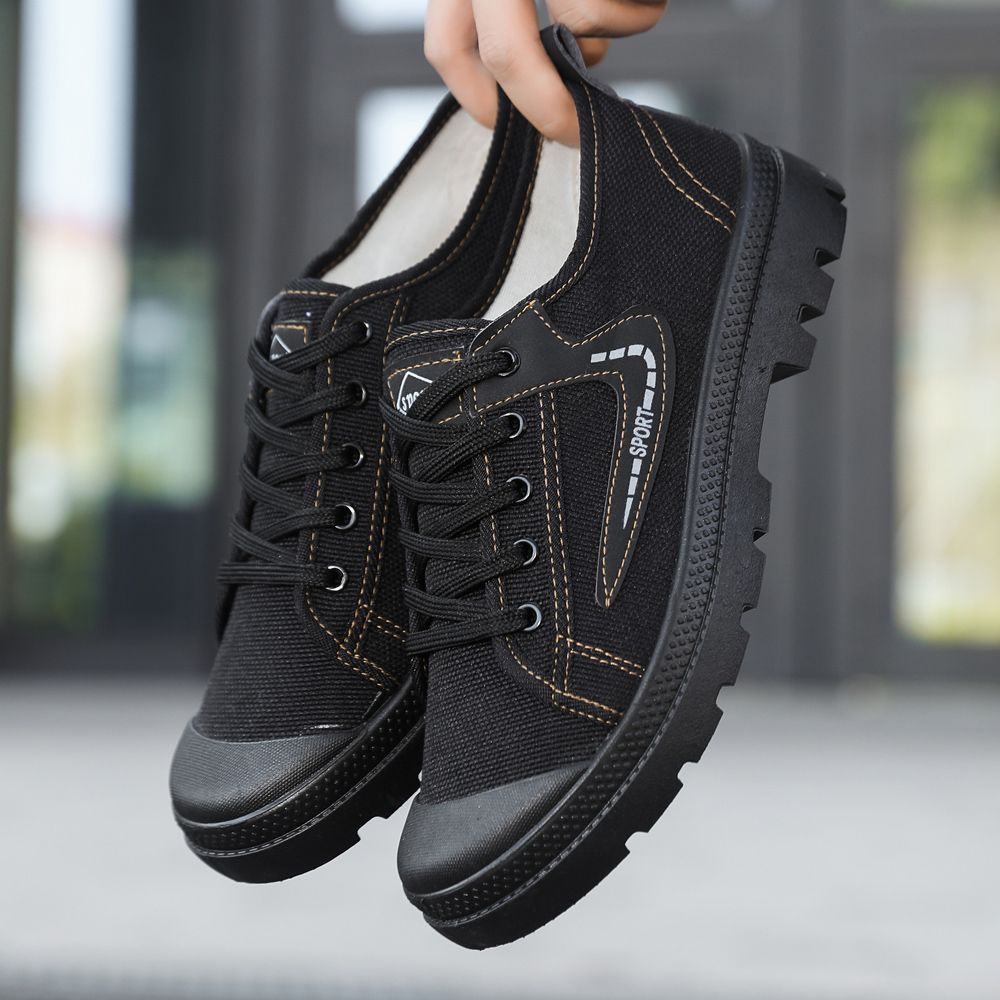 Canvas Sneakers Men Breathable Sport Shoes Outdoor Wear-resistant Men's Hiking Shoes Fashion Lace-Up Training Working Shoes