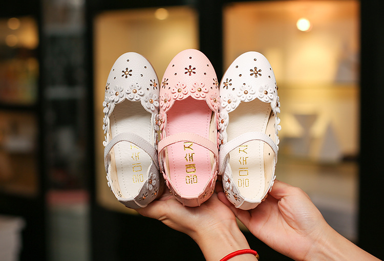 Spring Summer Kids Casual Shoes Girls Princess Dress Party Shoes Baby Girls Flower Pu Leather Anti-Slip Soft Bottom Shoe