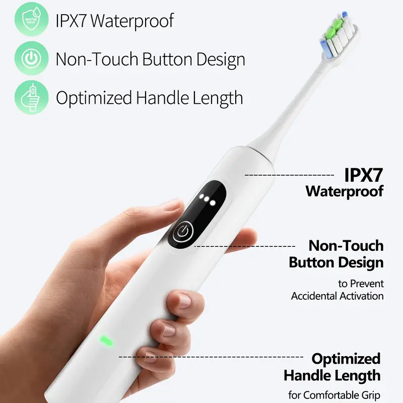 1PC Adult Electric Toothbrush, 60° Oscillation and Vibration Sonic Electric Toothbrush, Wave Electric Toothbrush with 3 Brush Heads, IPX7 Waterproof Electric Travel Toothbrush