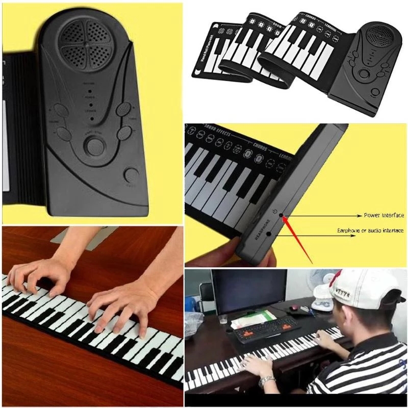 USB Hand Roll Up Piano Portable Folding Electronic Organ Keyboard Instruments 49 Key for Music Lovers Playing Accessories