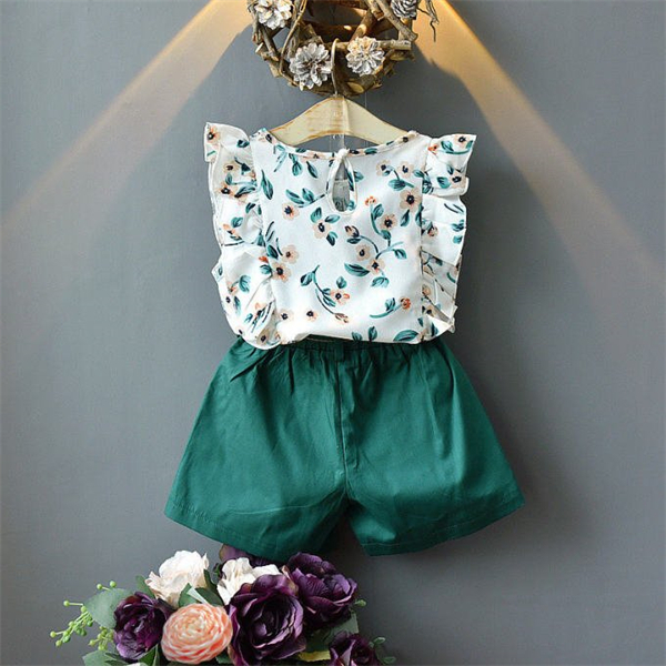 Summer Casual Children kids Sets Set Girls Clothes Clothing Chiffon Sleeveless T-Shirts t shirt Shorts Trousers Outfits