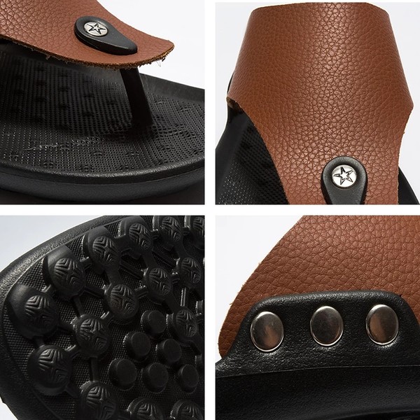 Business Slippers Men Leather Flip Flops Summer Leisure Shoes Rivet Outdoor Non-Slip Big Size Slipper Male Slides Flat Platform