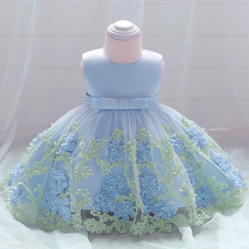 New Girls' and Children's Clothing Children's Wedding Dress Baby's First Year Dress Decal Mesh Fluffy Skirt