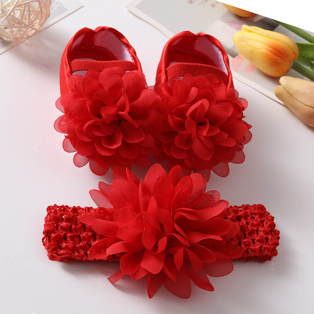 Summer new baby shoes headband suit flowers cute princess shoes 0-3-6-9-12 months baby shoes soft bottom non-slip princess shoes