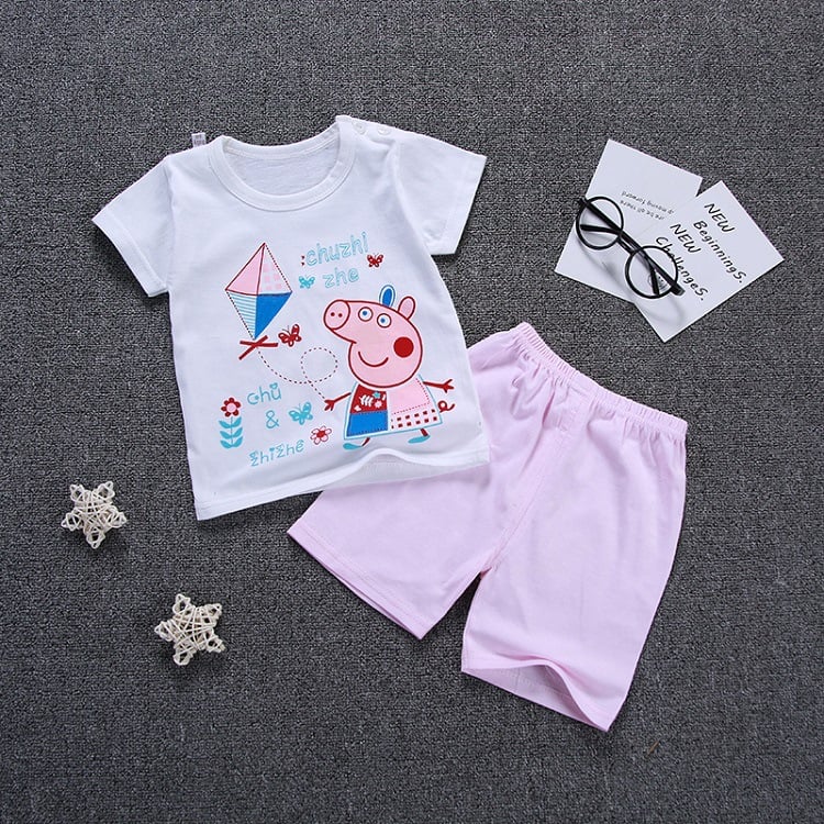 Children's suit new cotton baby short sleeve clothing set summer baby boys and girls body suit cartoon kids clothing set