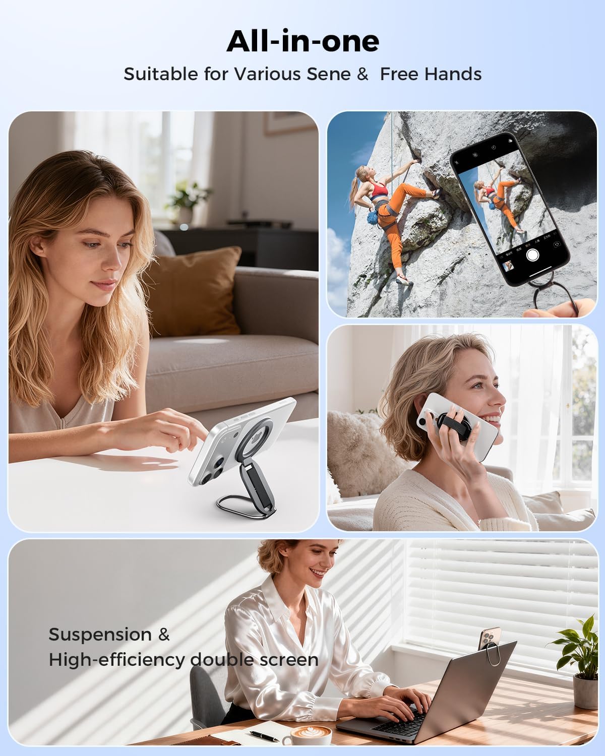 2026 Upgraded] SUPERONE MagSafe Phone Grip for MagSafe Kickstand, Removable Cell Phone Grip Magnetic Ring Holder with Two-Sided Magnets, Mag Safe Ring
