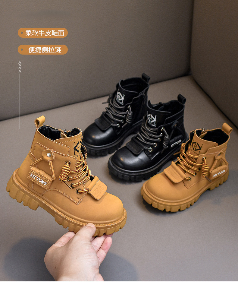 Autumn & Winter Genuine Leather Boys Snow Boots Fashion Soft Sole Non-Slip Children Shoes Sports Casual Size 26-37