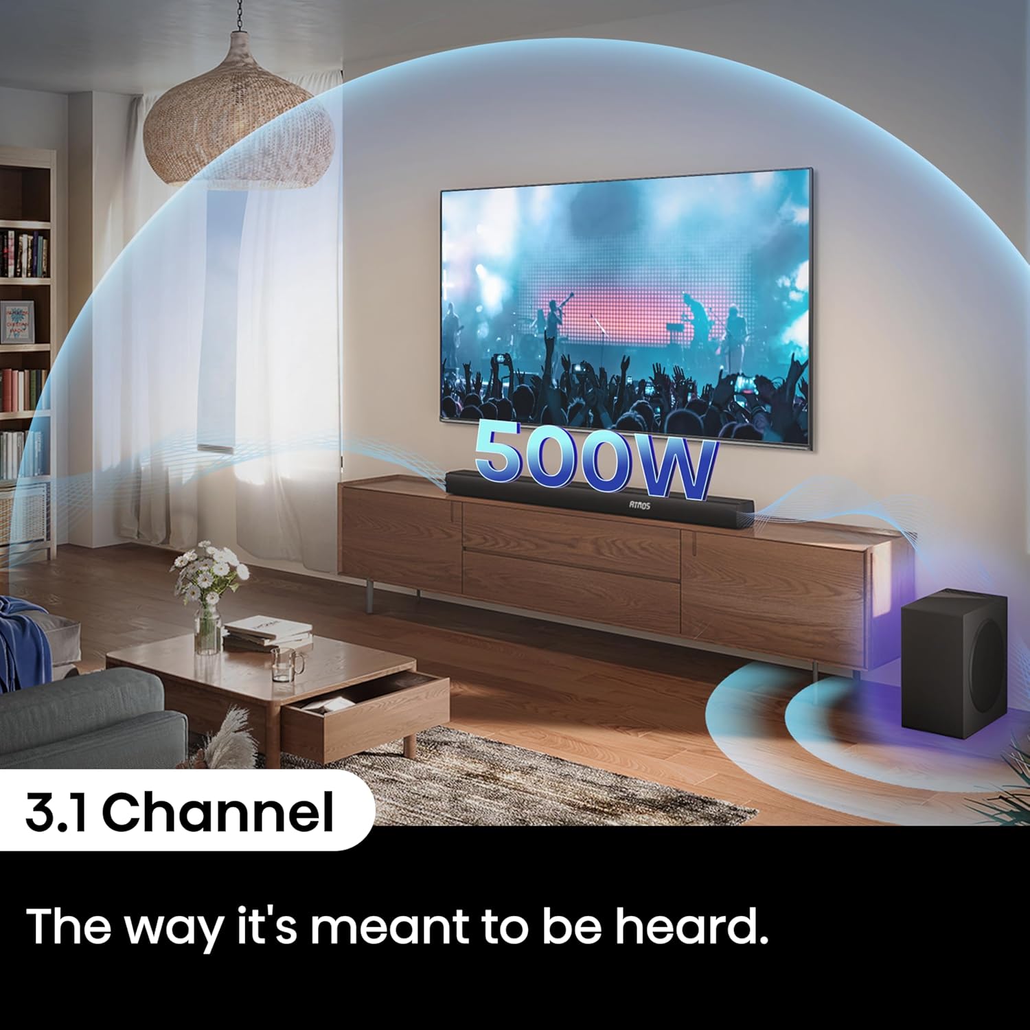 Hisense AX3100Q 3.1Ch Sound Bar with Wireless Subwoofer, Dolby Atmos, DTS:X, Bluetooth 5.3, Roku TV Ready, HDMI/AUX/ARC/Optical/USB, EzPlay, 7 EQ Mode