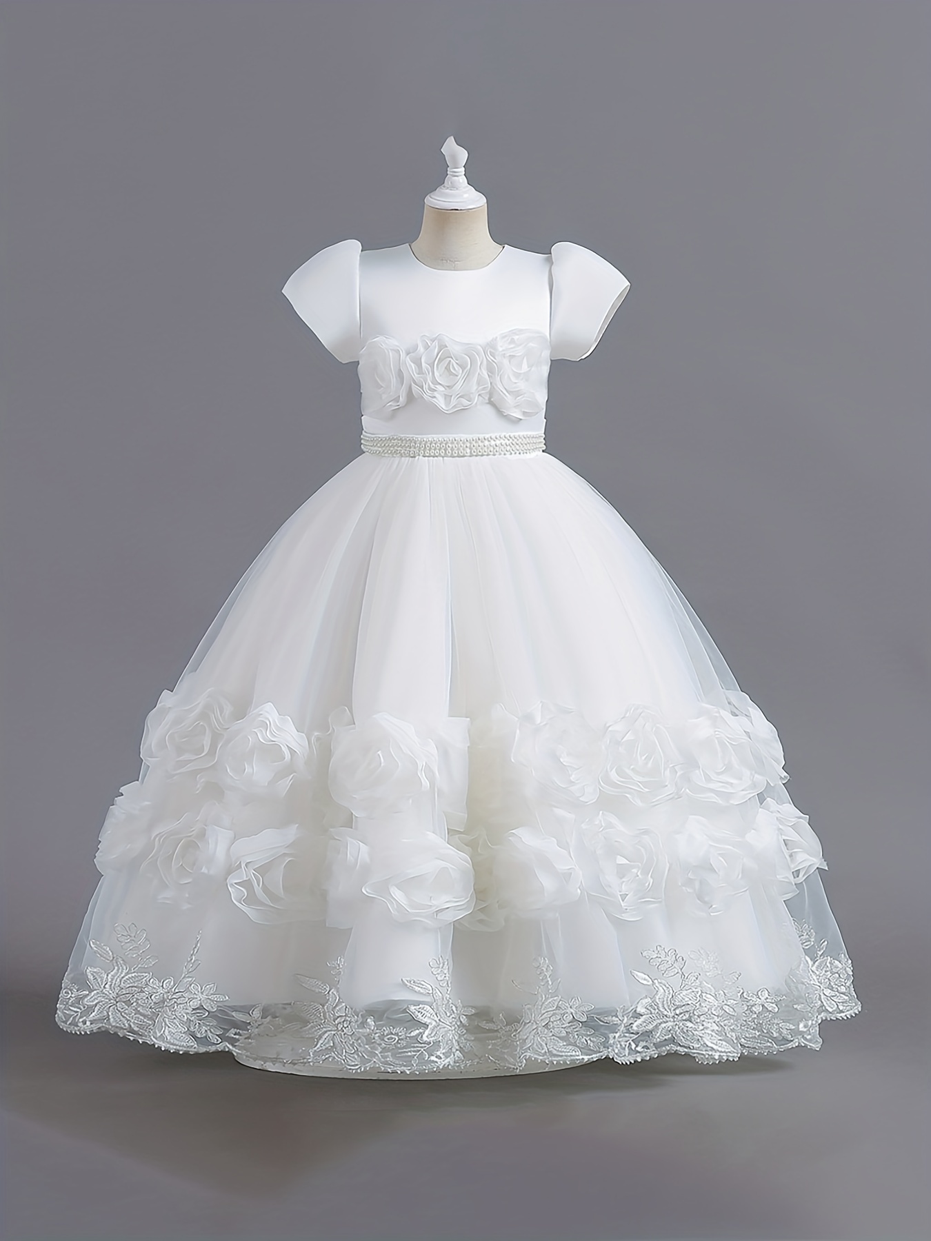 Girl Formal Dress Ball Gown 3D Flower & Lace Embroidered Dress For Kids Pageant Wedding Bridesmaid Party Maxi Princess Communion