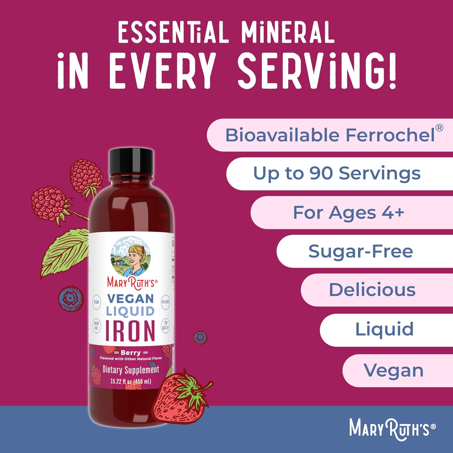 MaryRuth's MaryRuth's Liquid Morning Multivitamin +Hair Growth (Peach Mango, 15.22oz) & Iron Liquid (Berry) | Clean Label Project Verified® | Beauty,
