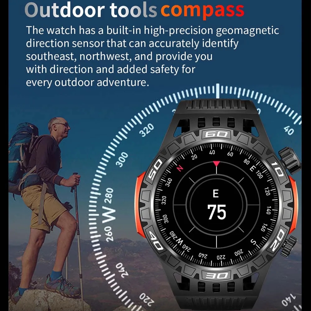 Smart Watch Men With LED Lighting Compass Sports Fitness Tracker Watch IP68 Waterproof Bluetooth Talk SmartWatch For Android IOS