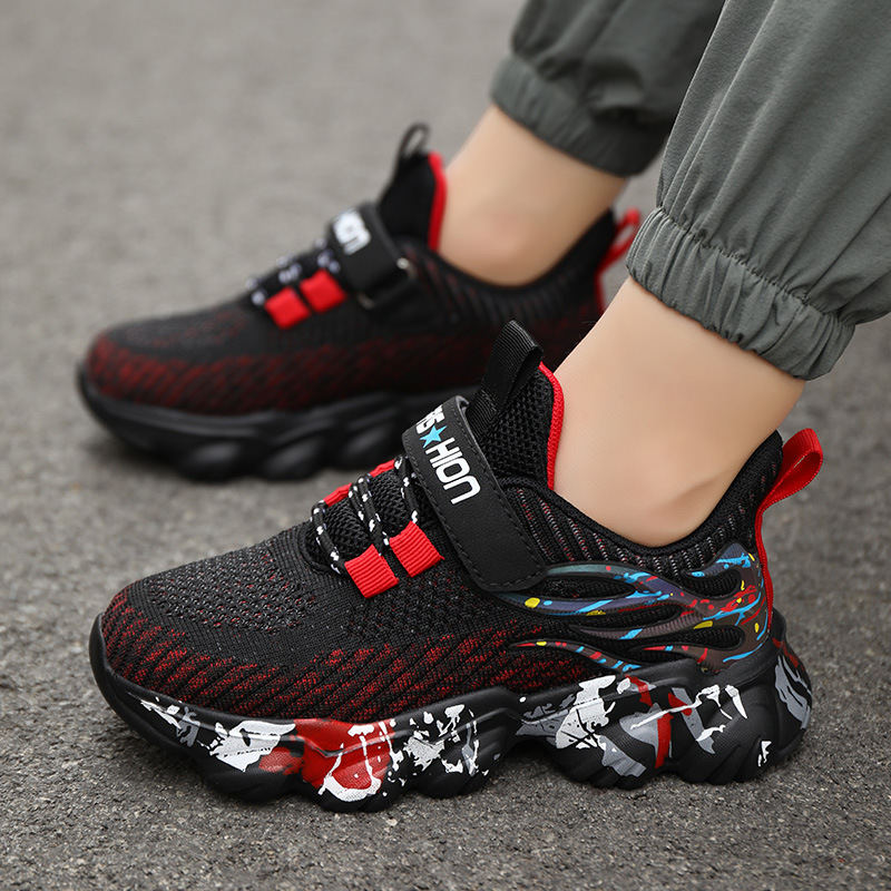 Boys' Sports Shoes Spring and Autumn Mesh Breathable Middle Big Boys' Soft Sole Anti slip Children's Running Shoe