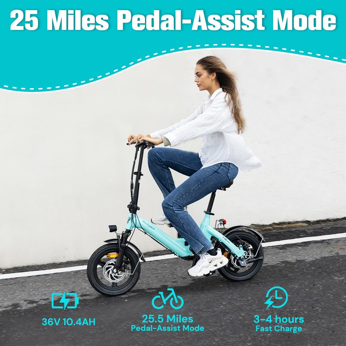 Bodywel Electric Bike for Adults, 14" Mini Foldable Ebike, 400W Peak Motor, 20 MPH, 25 Miles Range, City Commuter