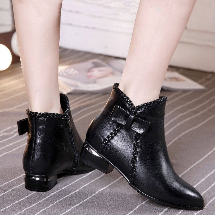 autumn and winter new short boots women bow low heel Martin boots women 42 large size foreign trade women's boots