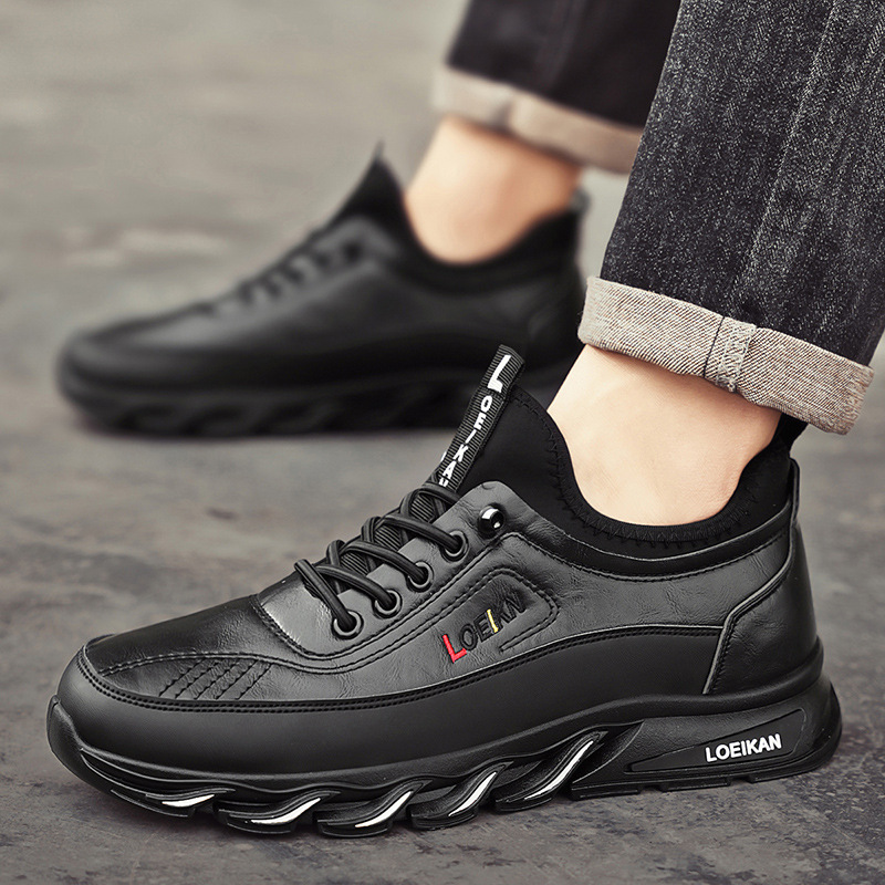 Luxury Men's Sneakers Trend Men's Casual Shoes Leather Elastic Band Driving Shoes Outdoor Wear-Resistant Sports Shoe Large Size