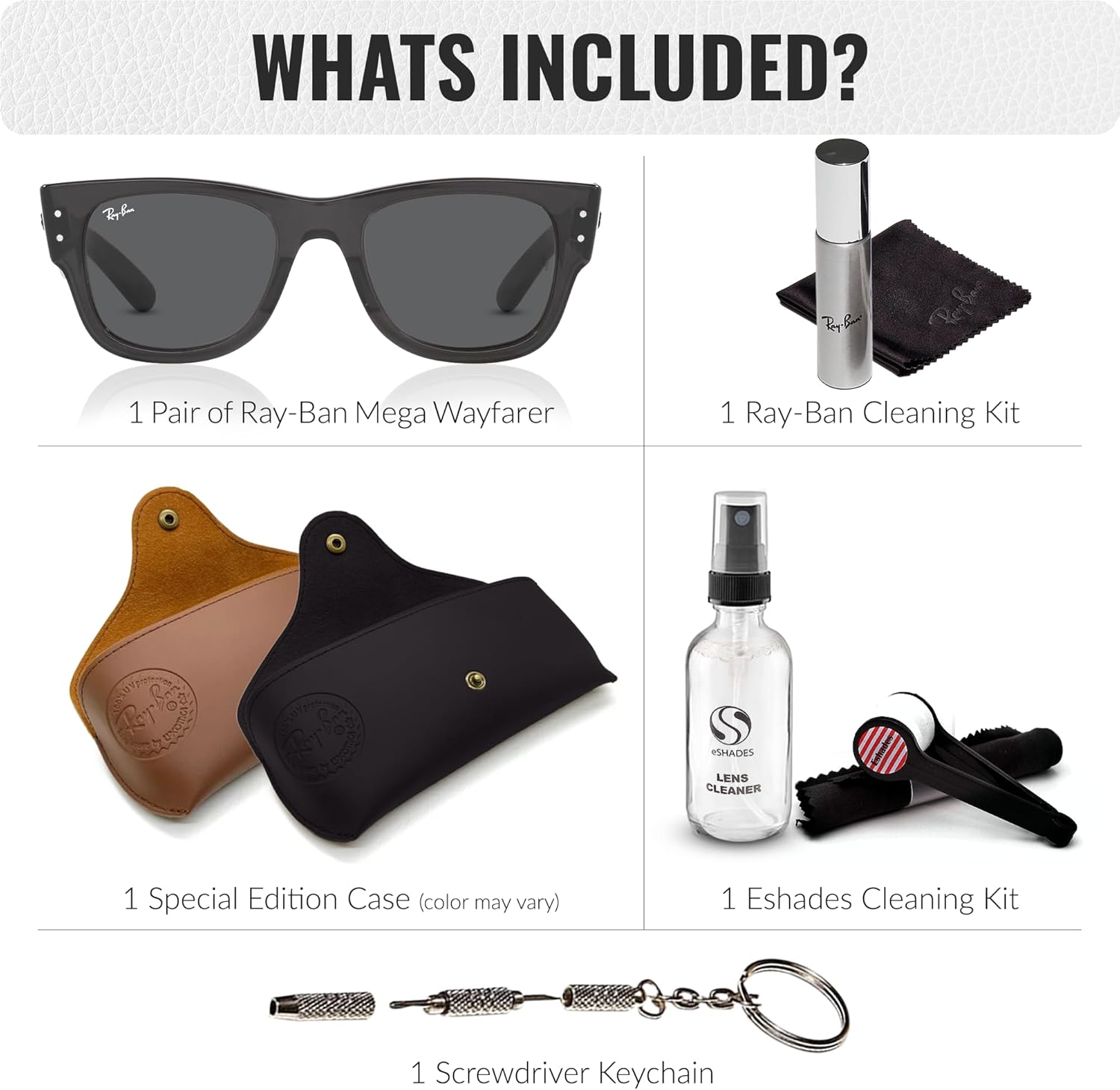Ray-Ban RB0840S MEGA WAYFARER Square Shaped Sunglasses for Men & Women with Official RAYBAN Eyewear Kit