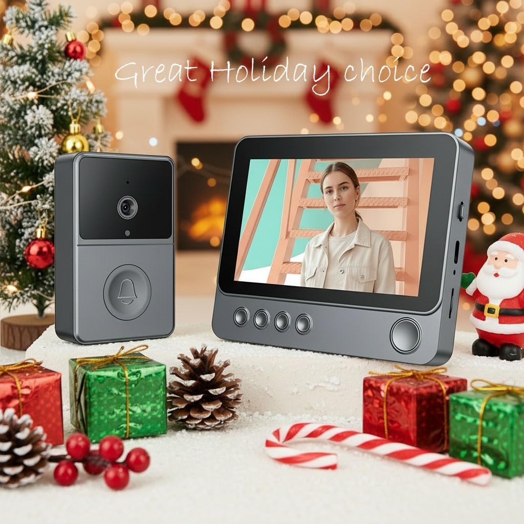 Wireless Ring Battery doorbell with 4.3 inches Screen - Easy Installation, no WiFi Needed, Ideal for Family Outdoor Security