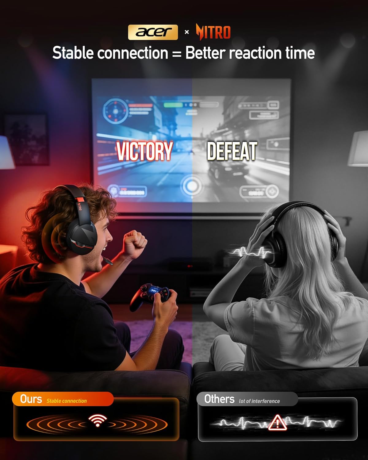 acer Wireless Gaming Headset, PS5 Headset with 2.4GHz for Ps5, Ps4, PC, Switch, Bluetooth 5.3 + 100Hrs Gaming Headphones with Noise Canceling Mic for