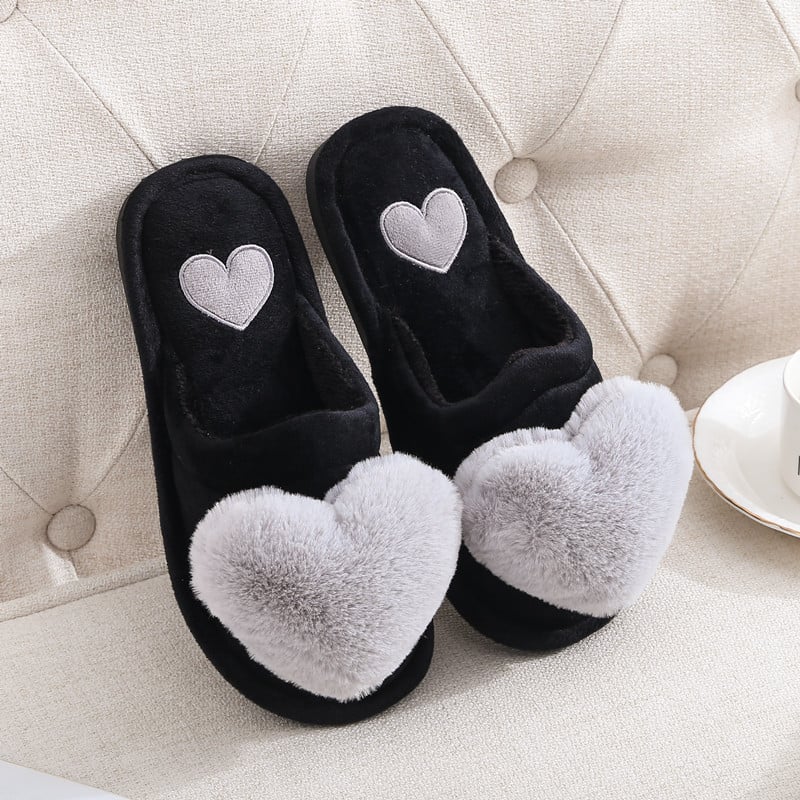 Slippers Women Winter Heart Shoes Woman Slides Plush Home Slippers Ladies Indoor House Shoes Winter Warm Fur Slippers