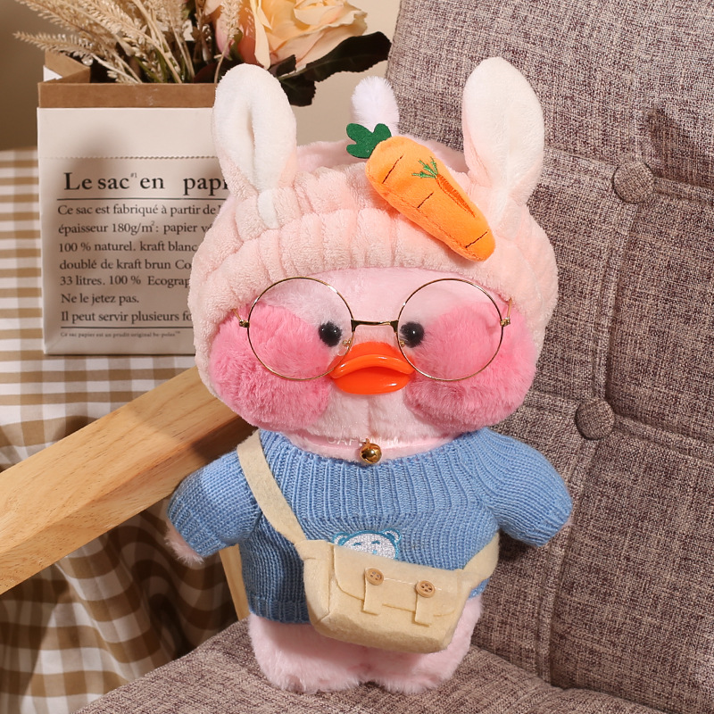 Cafe Duck 30cm Little Yellow Duck Cute Pillow Plush Toy Stuffed Doll Wearing Glasses and Clothes Cartoon Cute Toy