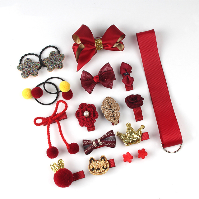 18 hair clip set Cute Hair Accessories Girl cartoon hair clip headwear Bow Flower animal Hairpin hair ring Elastic Headdress