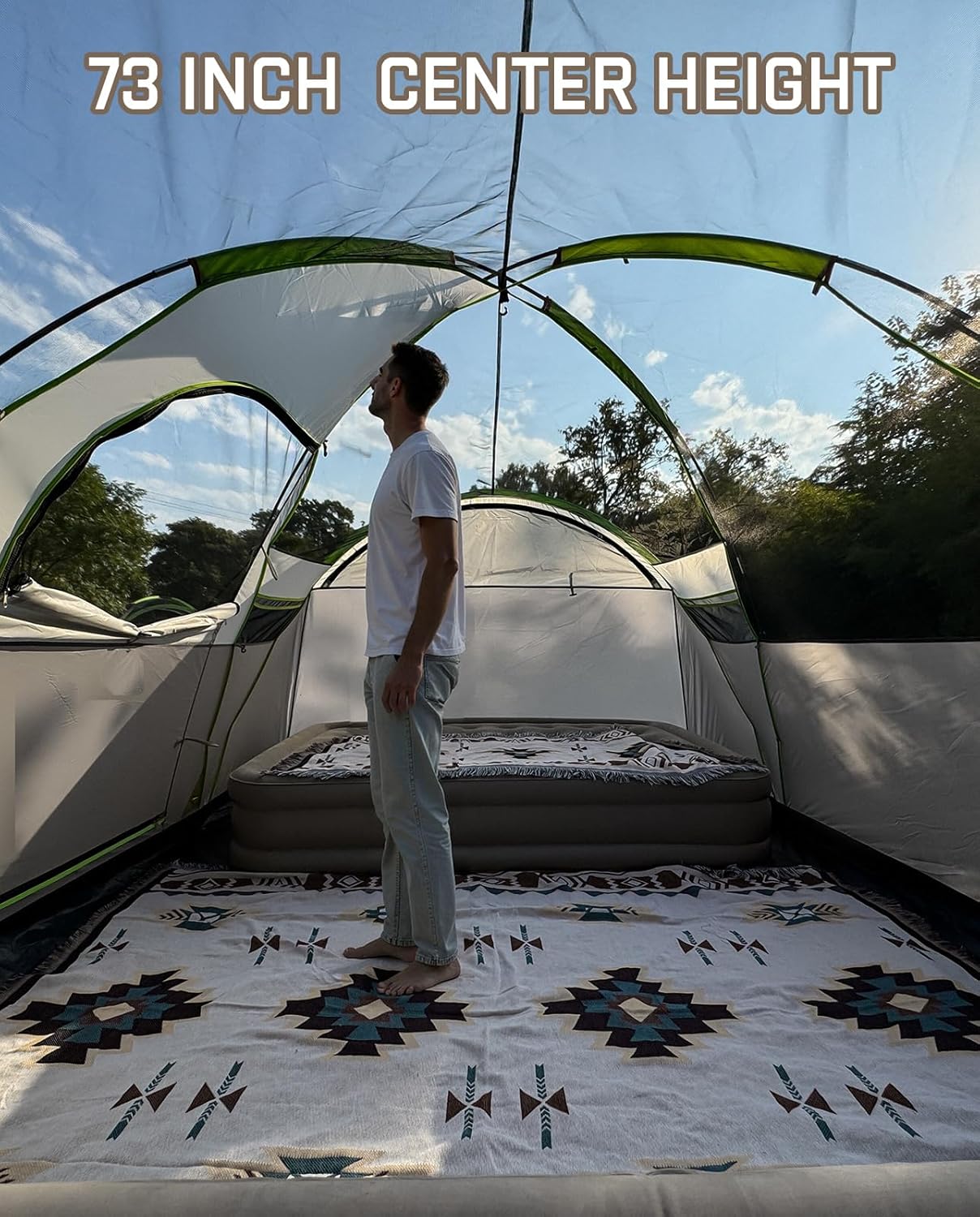 LOYEAHCAMP 8 Person Larger Extended Dome Camping Tent with 3 Rooms, Waterproof Semi-Freestanding Family Outdoor Tent with Spacious Interior and Mesh W