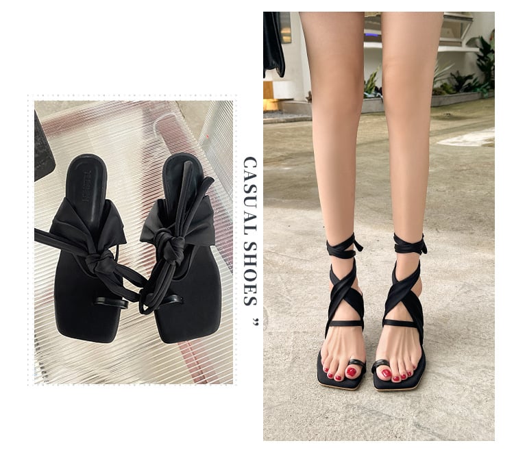 Sandals with crossed toe straps, high heels, fairy style, versatile, sexy square toe, slim heel, Roman sandals