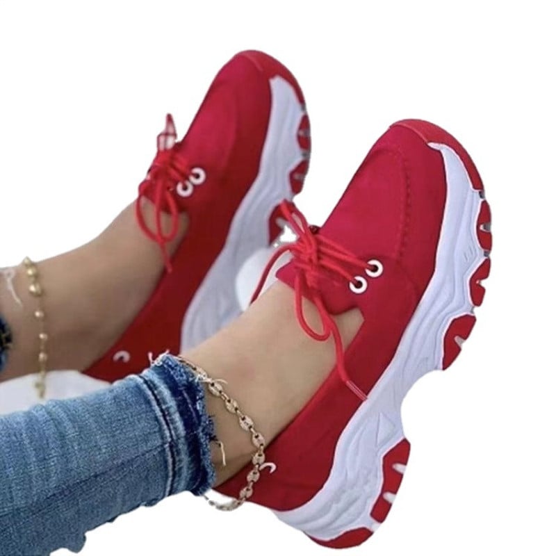 Cross border foreign trade large casual single shoe women's 2023 thick sole front tie up middle heel flat bottom round toe polyu