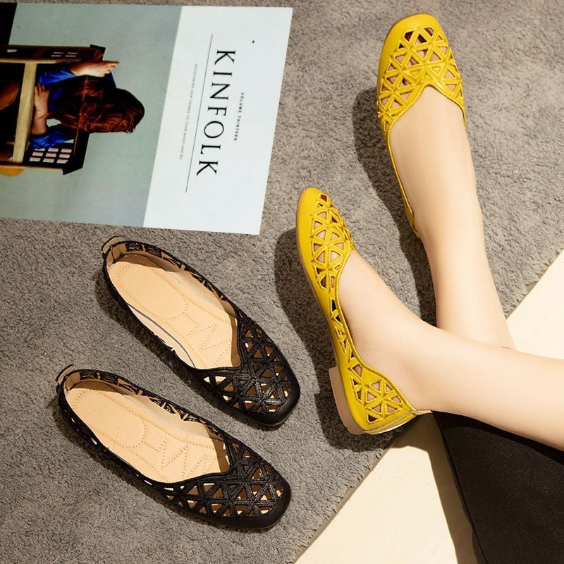 Women's Summer Square Toe Multifunctional Casual Hollow Flat Shoes, Comfortable and Lightweight Sandals