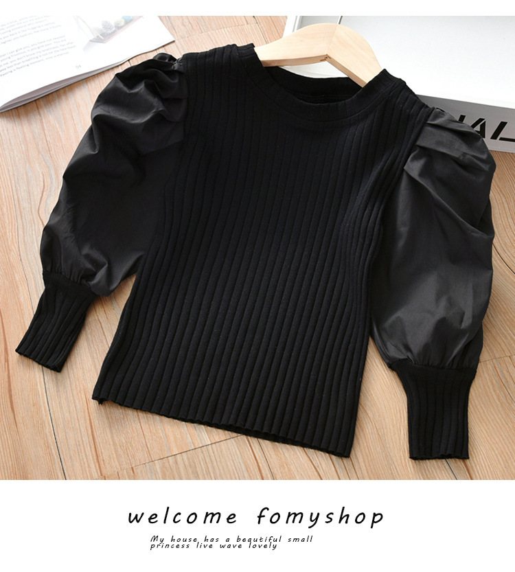 Girls Puff Sleeve Pure White Bottoming Shirt