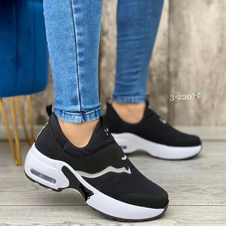 New mesh casual air cushion thick soled sneakers large women's mesh flying woven shoes Women