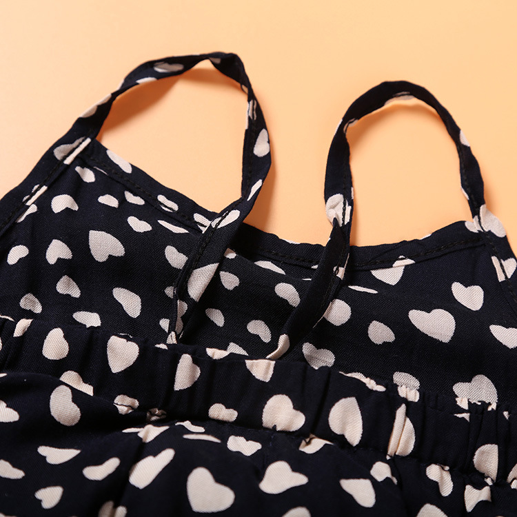 Hot-Selling Baby Kids Girls One-piece Sleeveless Heart Dots Bib Playsuit Jumpsuit T-shirt Pants Outfit Clothes 2-7Y