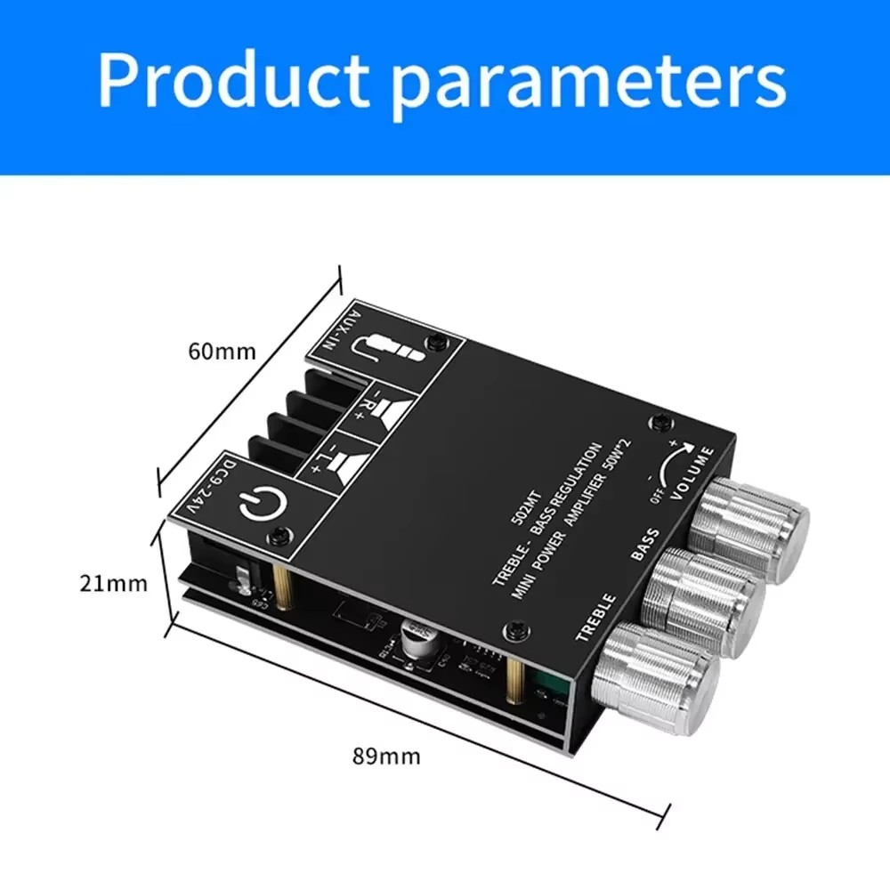ZK-502MT Bluetooth 5.0 Subwoofer Amplifier Board 50W*2 2.0 Channel High Power Audio Stereo Sound Amplifiers Board Bass AMP Board