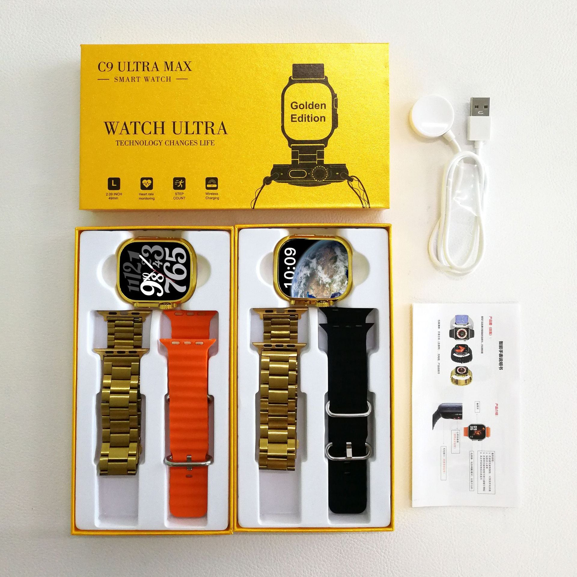 New C9 ULTRA MAX Gold Smart Watch Bluetooth Call Women Men Smartwatch 2023 Watch Ultra Charging for Apple Android
