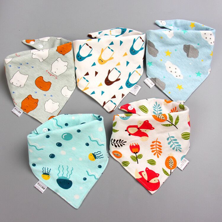 5 / Baby Bibs Triangle Double Cotton Bibs Cartoon Print Saliva Towel Baby Boys Girls Feeding Apron Cotton Bandana Bibs