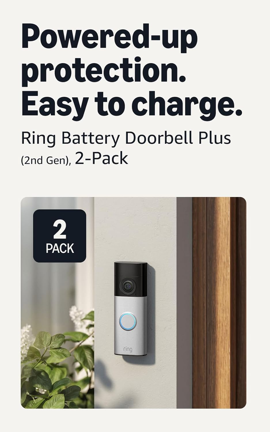 Ring Battery Doorbell Plus (newest model), Retinal 2K with wide-angle video, up to 6x Enhanced Zoom, Night Vision, and Quick Release Battery Pack, Pol